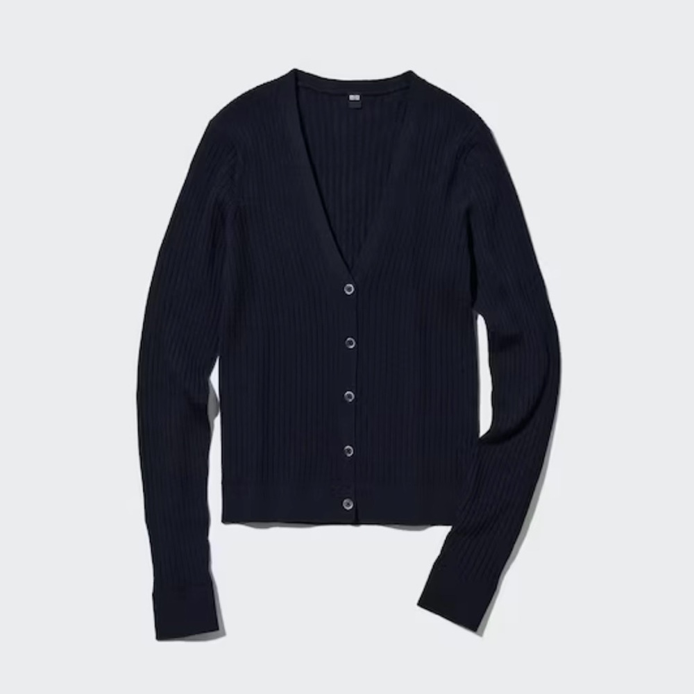 Uniqlo Black Extra Fine Merino Ribbed Long-Sleeve Cardigan